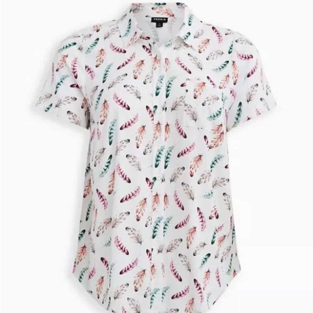 Torrid Feather Print Challis Button-Front Shirt